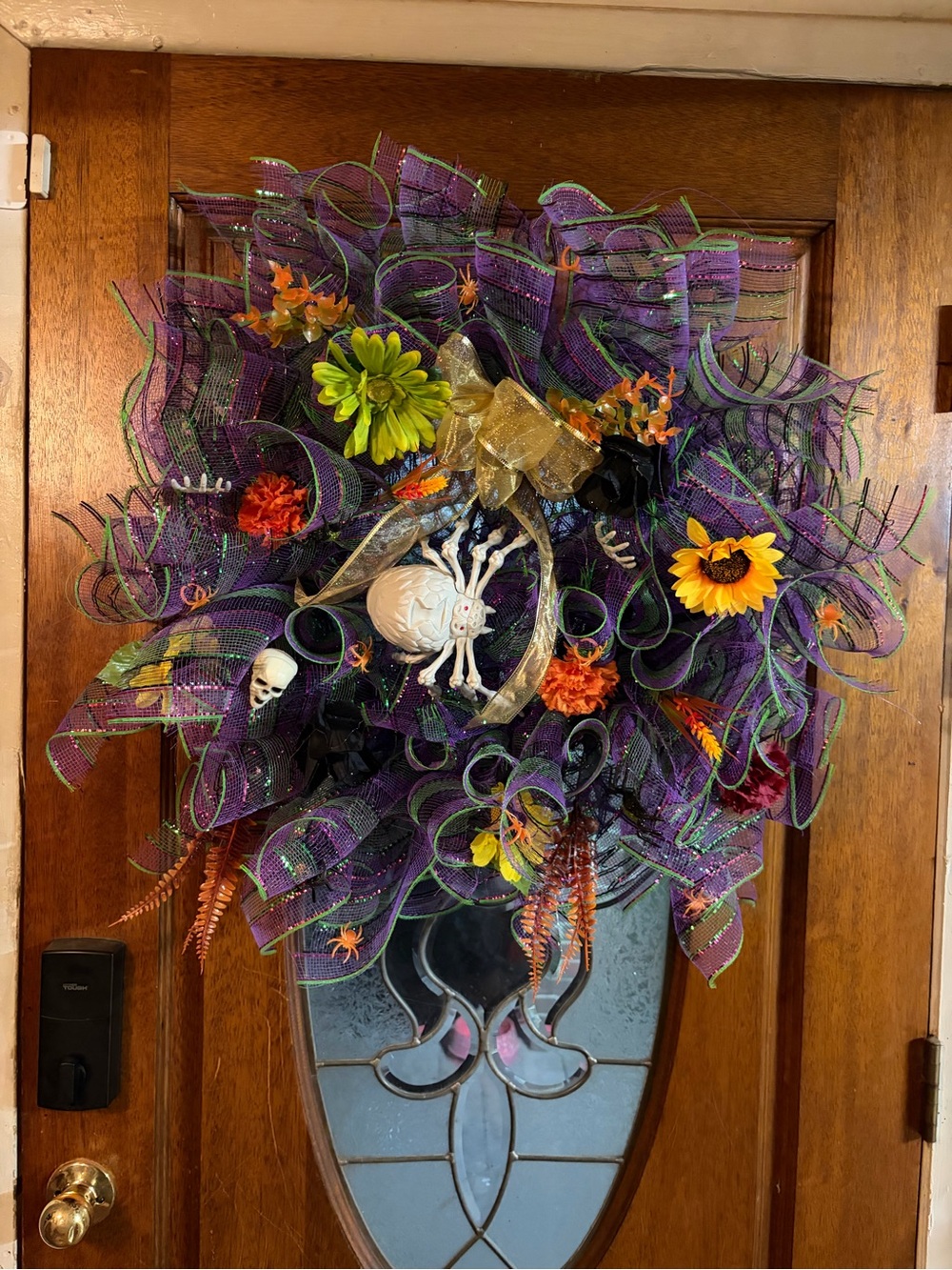 Halloween Spider & Sunflower Deco Mesh Wreath - Purple